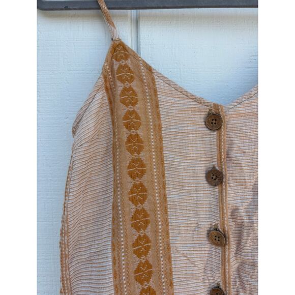 Rip Curl Button Front Strappy Midi Dress Boho Stripe Embroidered Size M - Picture 2 of 3
